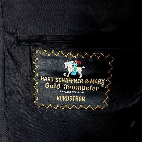 Hart Schaffner Marx Gold Trumpeter Nordstrom Wool 2 Gold Button Blazer 42L Black - Picture 8 of 11